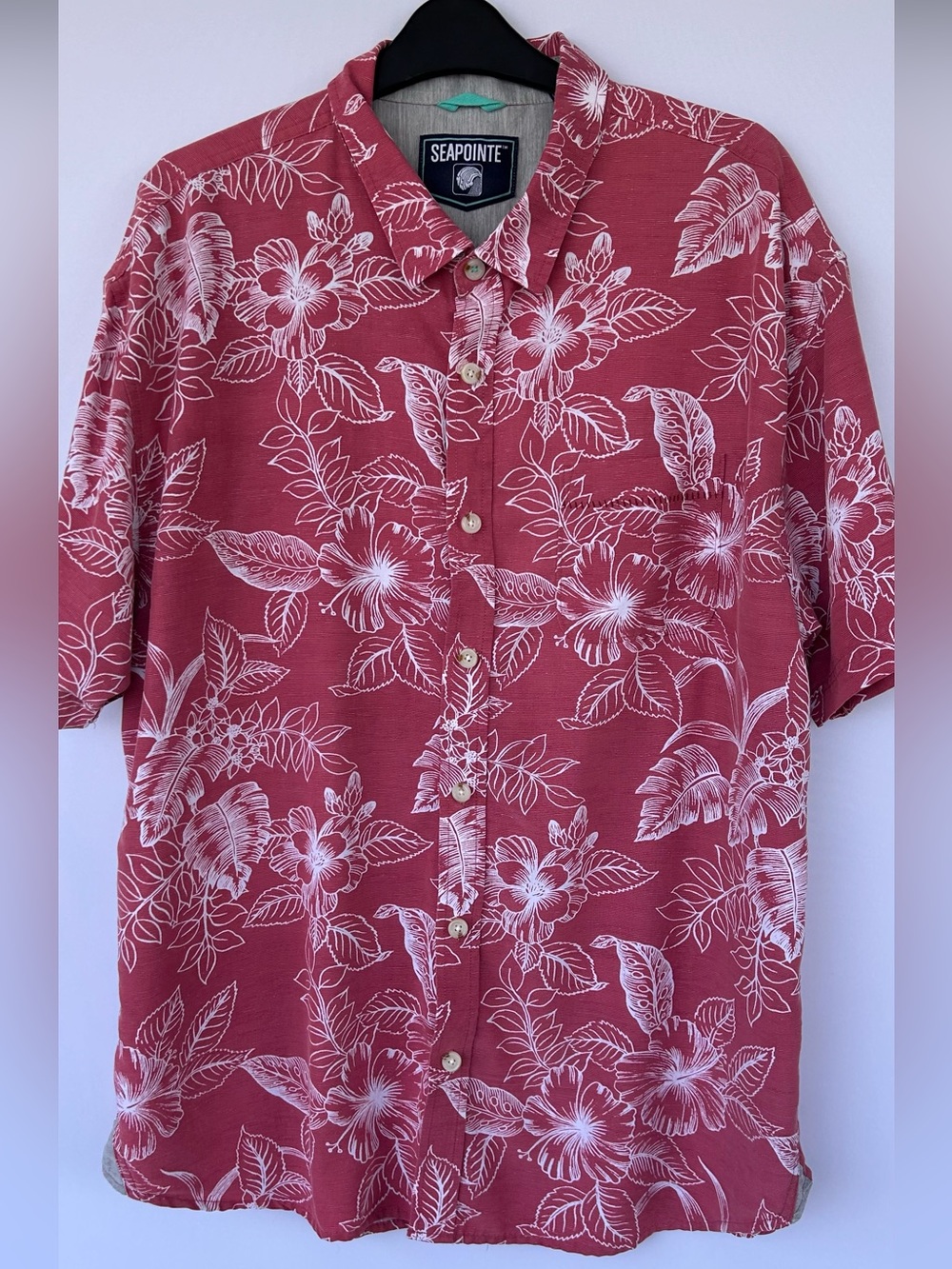 Seapointe Men’s Button Up Hawaiian Camp‎ Shirt Hibiscus Print Size XL